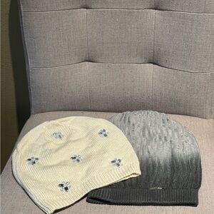 Cream and Gray Knit Beanies